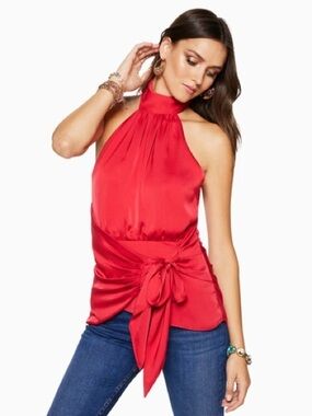Ramy Brook Satin Halter Blouse with Tie Front